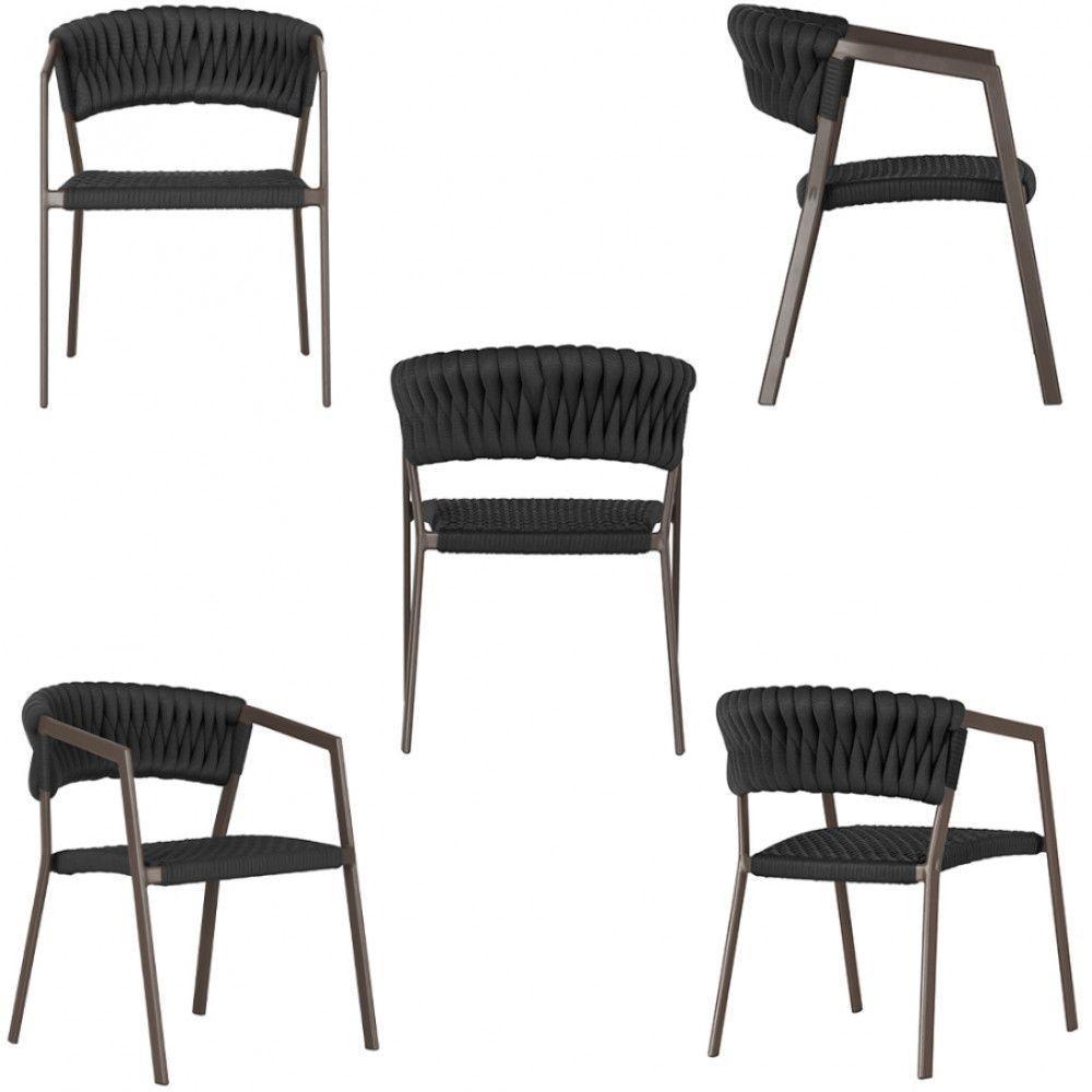 5 Cadeiras Atenas Tricô Náutico E Alumínio Uv Varanda Marrom Preto - 5