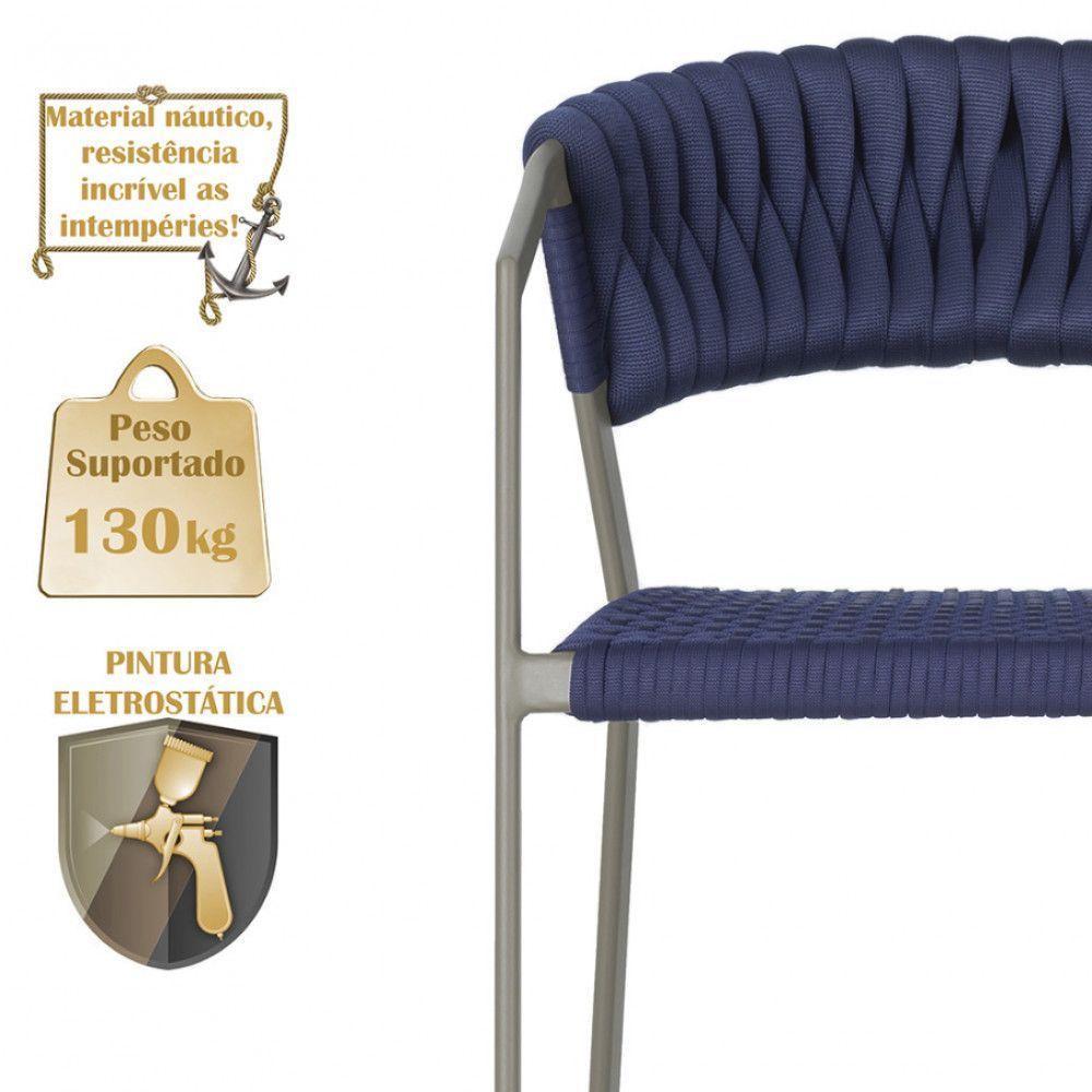 6 Cadeiras Atenas Tricô Náutico E Alumínio Uv Varanda Jantar Azul - 4