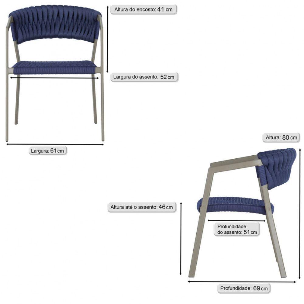 6 Cadeiras Atenas Tricô Náutico E Alumínio Uv Varanda Jantar Azul - 6