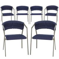 6 Cadeiras Atenas Tricô Náutico E Alumínio Uv Varanda Jantar Azul - 1