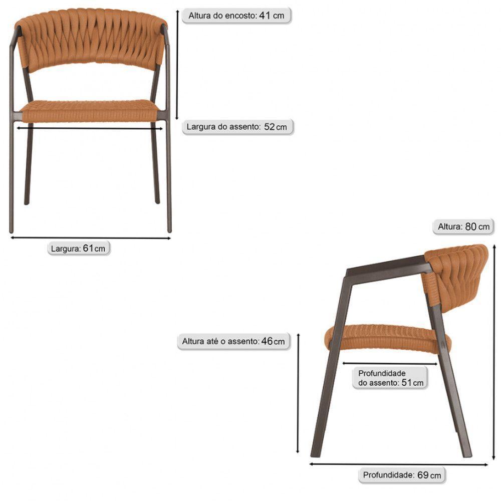 5 Cadeiras Atenas Tricô Náutico E Alumínio Uv Varanda Marrom Terra Cota - 6