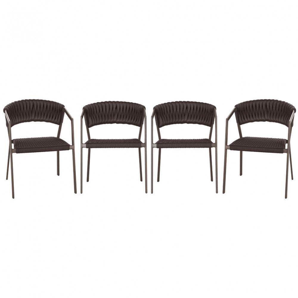 4 Cadeiras Atenas Tricô Náutico E Alumínio Varanda Marrom Marrom - 1