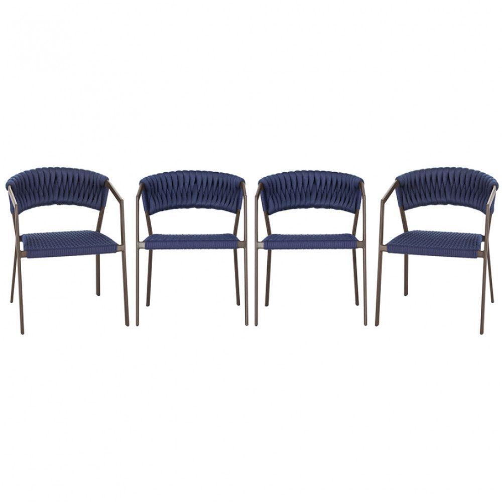 4 Cadeiras Atenas Tricô Náutico E Alumínio Varanda Marrom Azul - 1