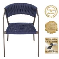4 Cadeiras Atenas Tricô Náutico E Alumínio Varanda Marrom Azul - 5