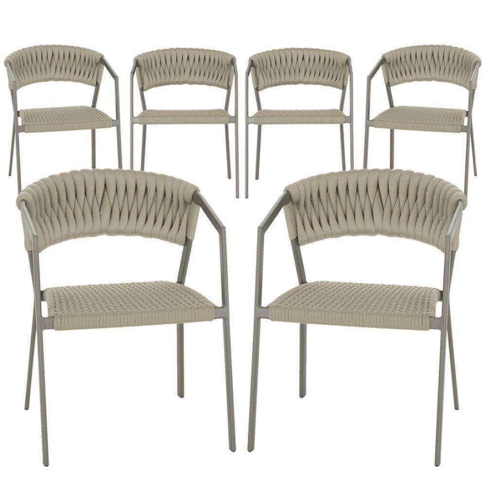 6 Cadeiras Atenas Tricô Náutico E Alumínio Uv Varanda Jantar Rami - 1