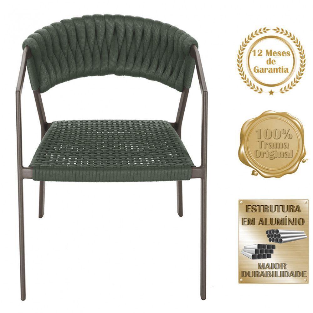 4 Cadeiras Atenas Tricô Náutico E Alumínio Varanda Marrom Verde - 4