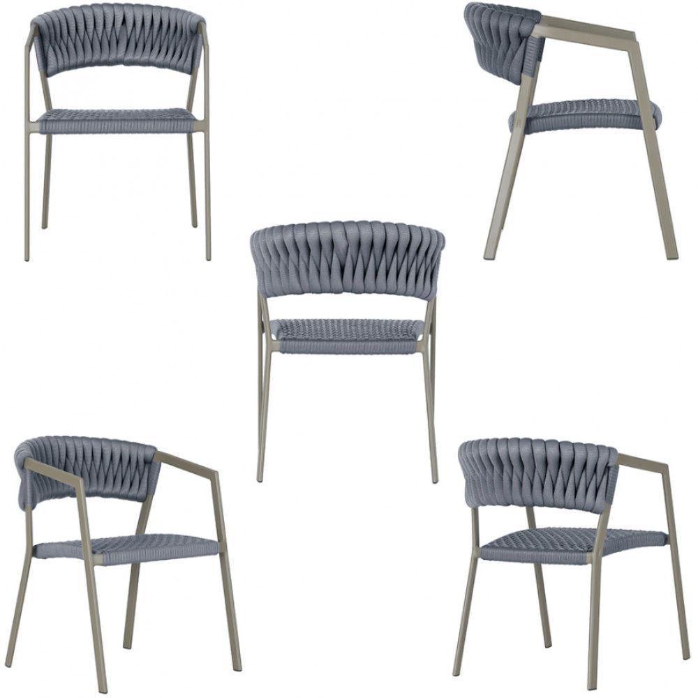 6 Cadeiras Atenas Tricô Náutico E Alumínio Uv Varanda Jantar Prata - 3