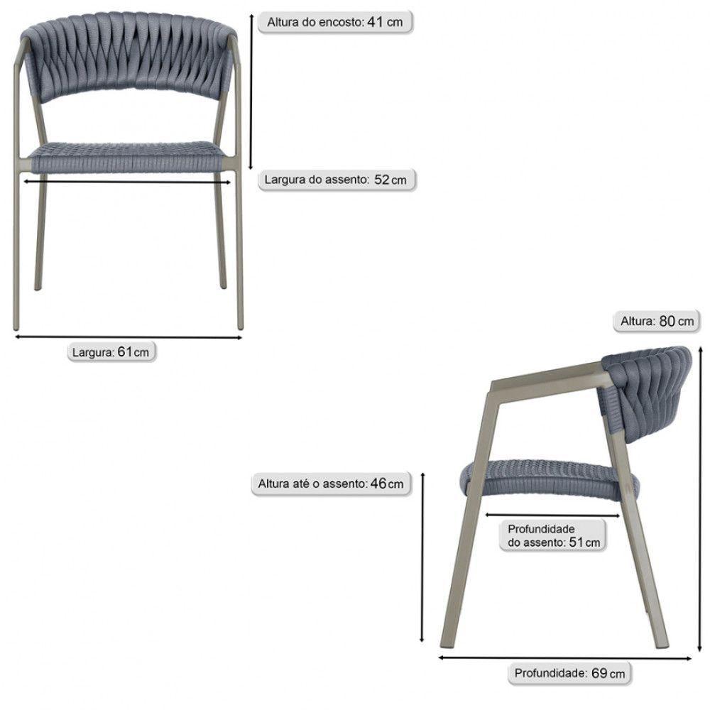 6 Cadeiras Atenas Tricô Náutico E Alumínio Uv Varanda Jantar Prata - 6