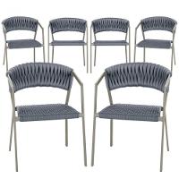 6 Cadeiras Atenas Tricô Náutico E Alumínio Uv Varanda Jantar Prata - 1