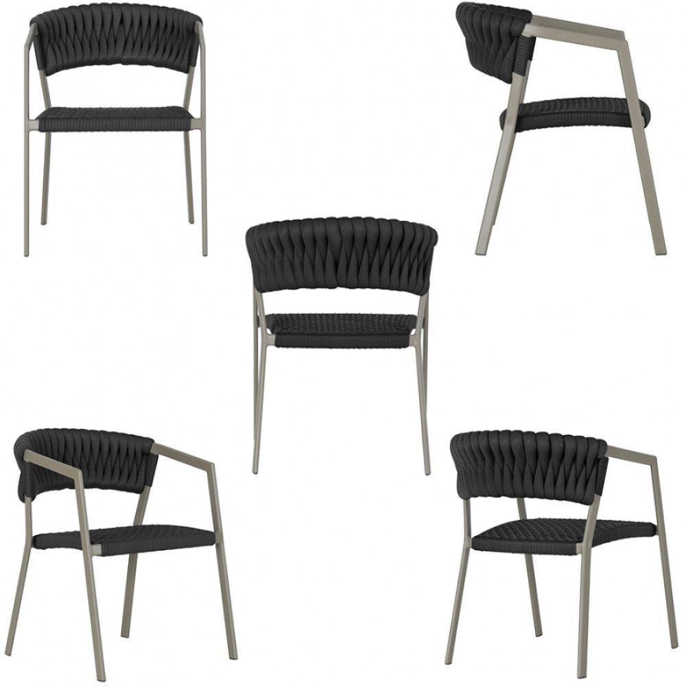 6 Cadeiras Atenas Tricô Náutico E Alumínio Uv Varanda Jantar Preto - 3