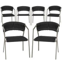 6 Cadeiras Atenas Tricô Náutico E Alumínio Uv Varanda Jantar Preto - 1