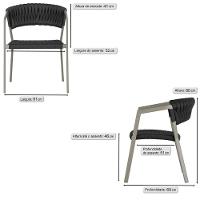 6 Cadeiras Atenas Tricô Náutico E Alumínio Uv Varanda Jantar Preto - 6