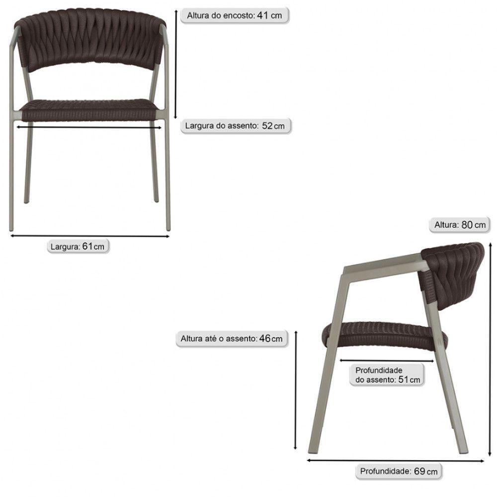 6 Cadeiras Atenas Tricô Náutico E Alumínio Uv Varanda Jantar Marrom - 6