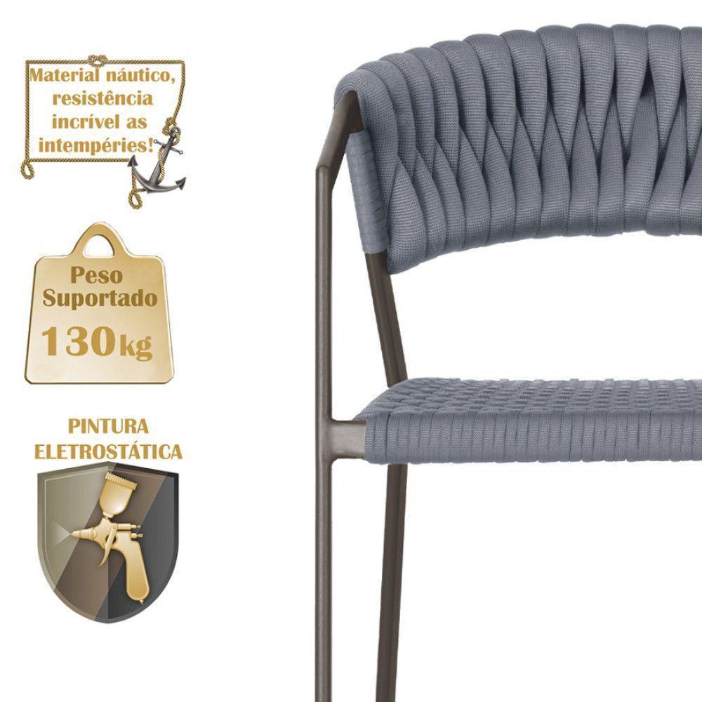 5 Cadeiras Atenas Tricô Náutico E Alumínio Uv Varanda Marrom Prata - 4