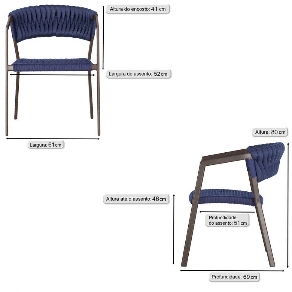 5 Cadeiras Atenas Tricô Náutico E Alumínio Uv Varanda Marrom Azul - 6