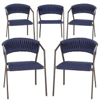 5 Cadeiras Atenas Tricô Náutico E Alumínio Uv Varanda Marrom Azul - 1