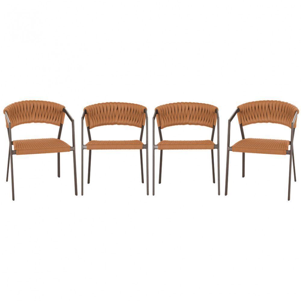 4 Cadeiras Atenas Tricô Náutico E Alumínio Varanda Marrom Terra Cota - 1