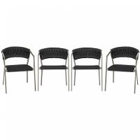 4 Cadeiras Atenas Tricô Náutico E Alumínio Uv Varanda Jantar Preto - 1