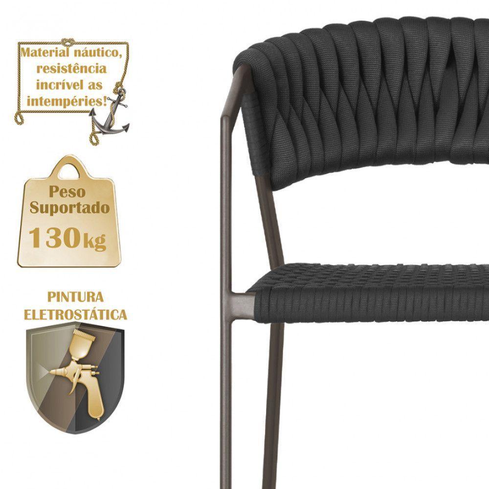 4 Cadeiras Atenas Tricô Náutico E Alumínio Varanda Marrom Preto - 4