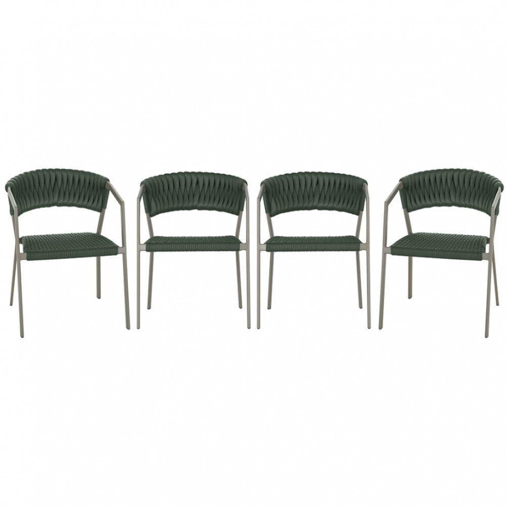 4 Cadeiras Atenas Tricô Náutico E Alumínio Uv Varanda Jantar Verde - 1