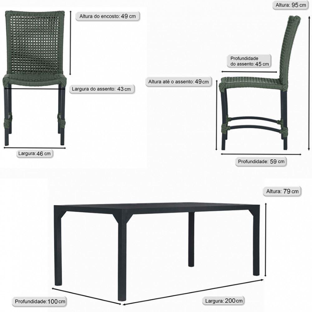 6 Cadeiras Corda Náutica E Mesa Tampo 2,00m Ripado Alumínio Verde - 5