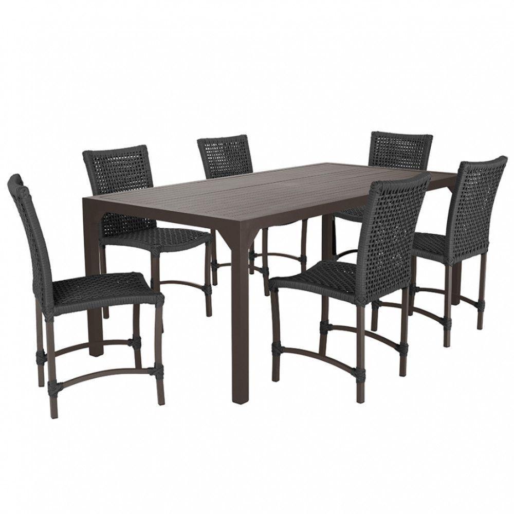 Jogo 6 Cadeiras Corda Náutica E Mesa Retangular Ripada 2,00m Preto - 1