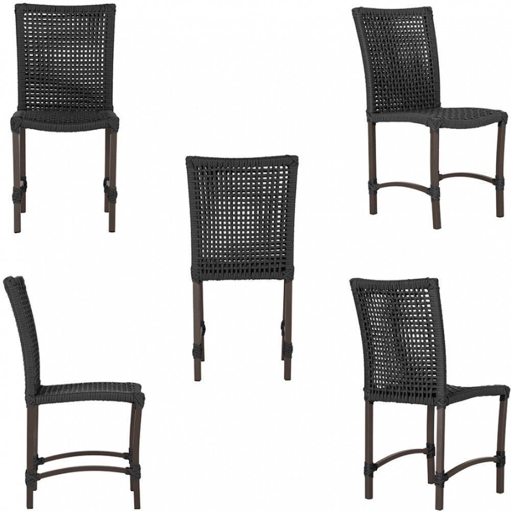 Jogo 6 Cadeiras Corda Náutica E Mesa Retangular Ripada 2,00m Preto - 2