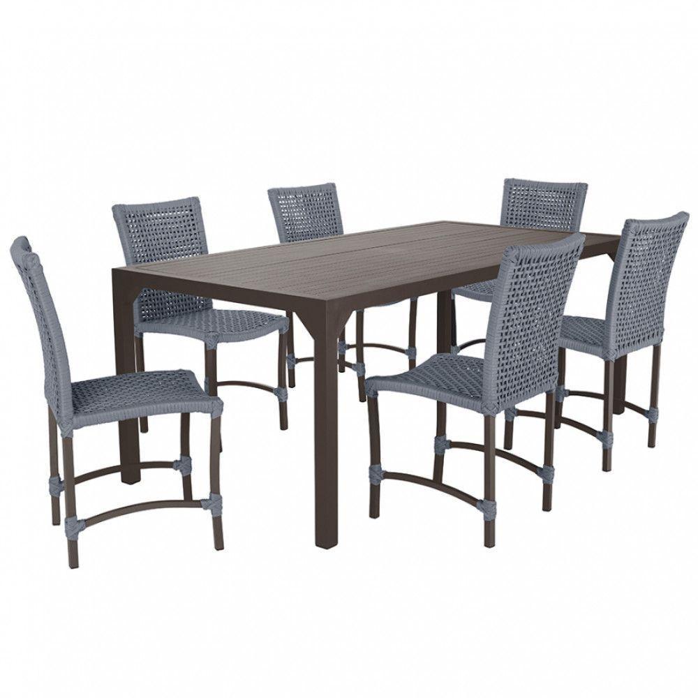 Jogo 6 Cadeiras Corda Náutica E Mesa Retangular Ripada 2,00m Prata - 1