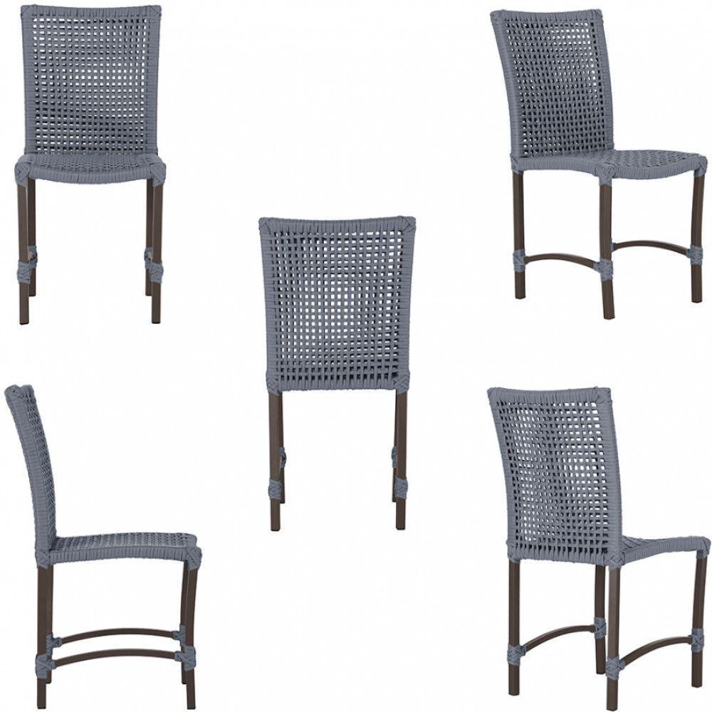 Jogo 6 Cadeiras Corda Náutica E Mesa Retangular Ripada 2,00m Prata - 3