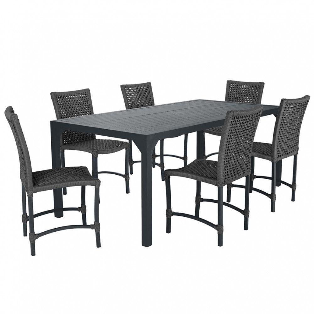 6 Cadeiras Corda Náutica E Mesa Tampo 2,00m Ripado Alumínio Preto - 1