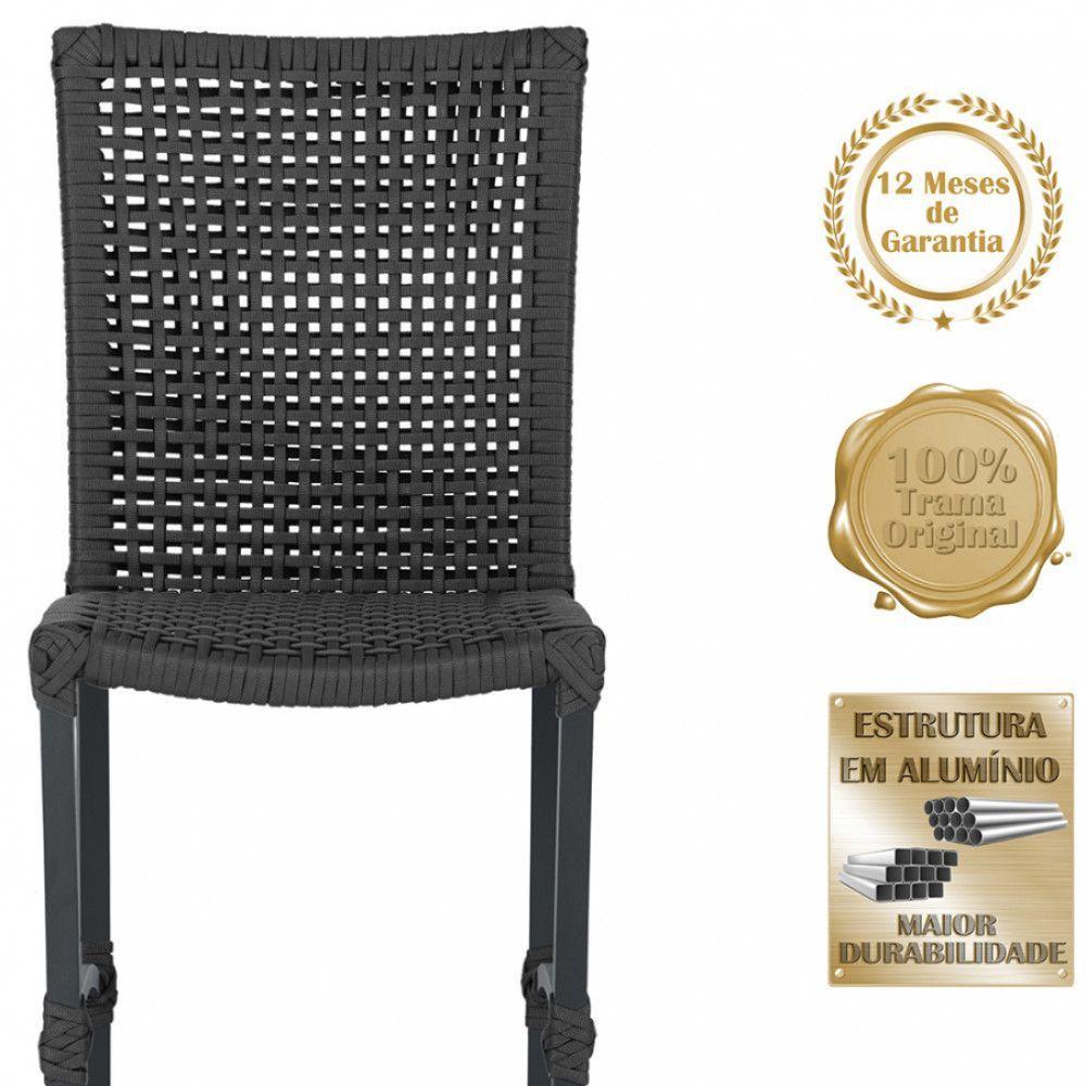 6 Cadeiras Corda Náutica E Mesa Tampo 2,00m Ripado Alumínio Preto - 5