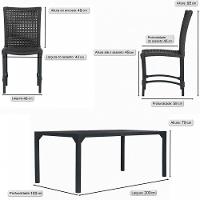 6 Cadeiras Corda Náutica E Mesa Tampo 2,00m Ripado Alumínio Preto - 6