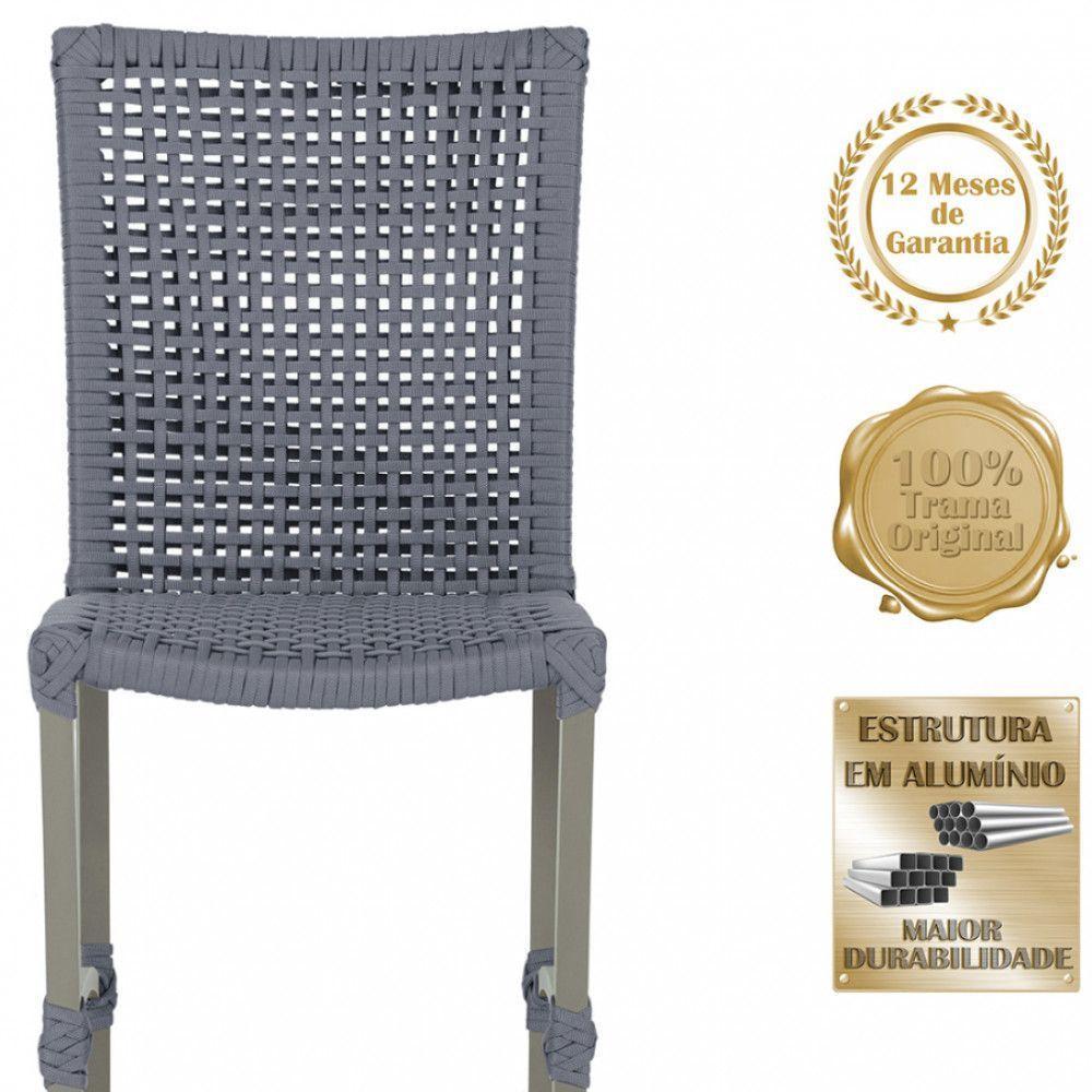 6 Cadeiras Corda Náutica E Mesa Tampo 2,00m Ripado Alumínio Prata - 5