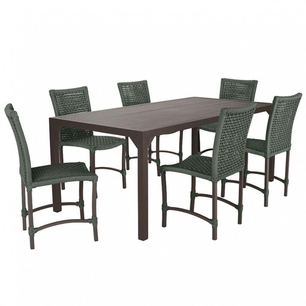 Jogo 6 Cadeiras Corda Náutica E Mesa Retangular Ripada 2,00m Verde - 1