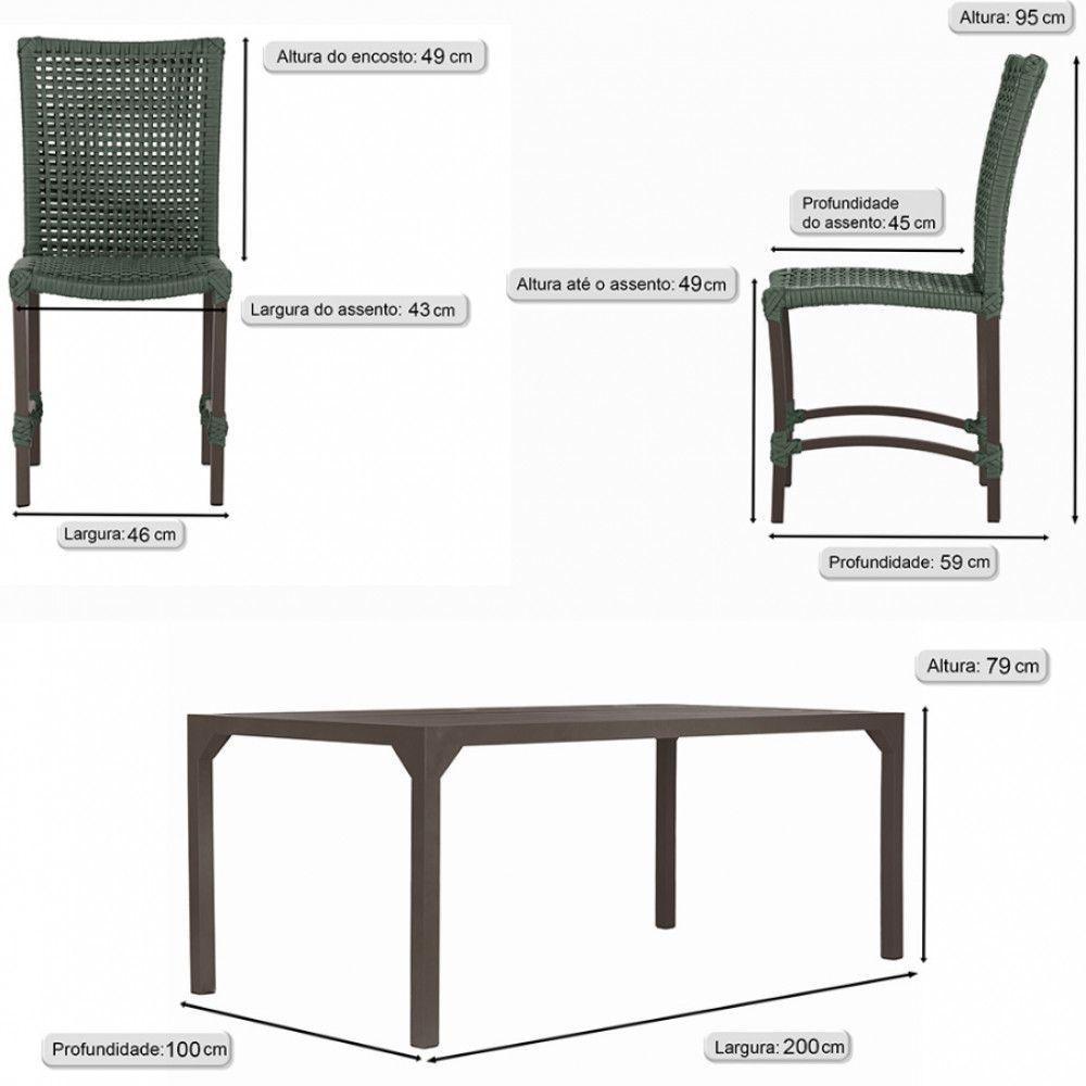 Jogo 6 Cadeiras Corda Náutica E Mesa Retangular Ripada 2,00m Verde - 5