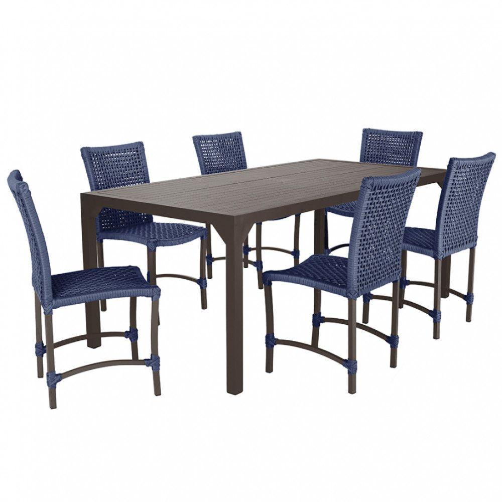 Jogo 6 Cadeiras Corda Náutica E Mesa Retangular Ripada 2,00m Azul - 1