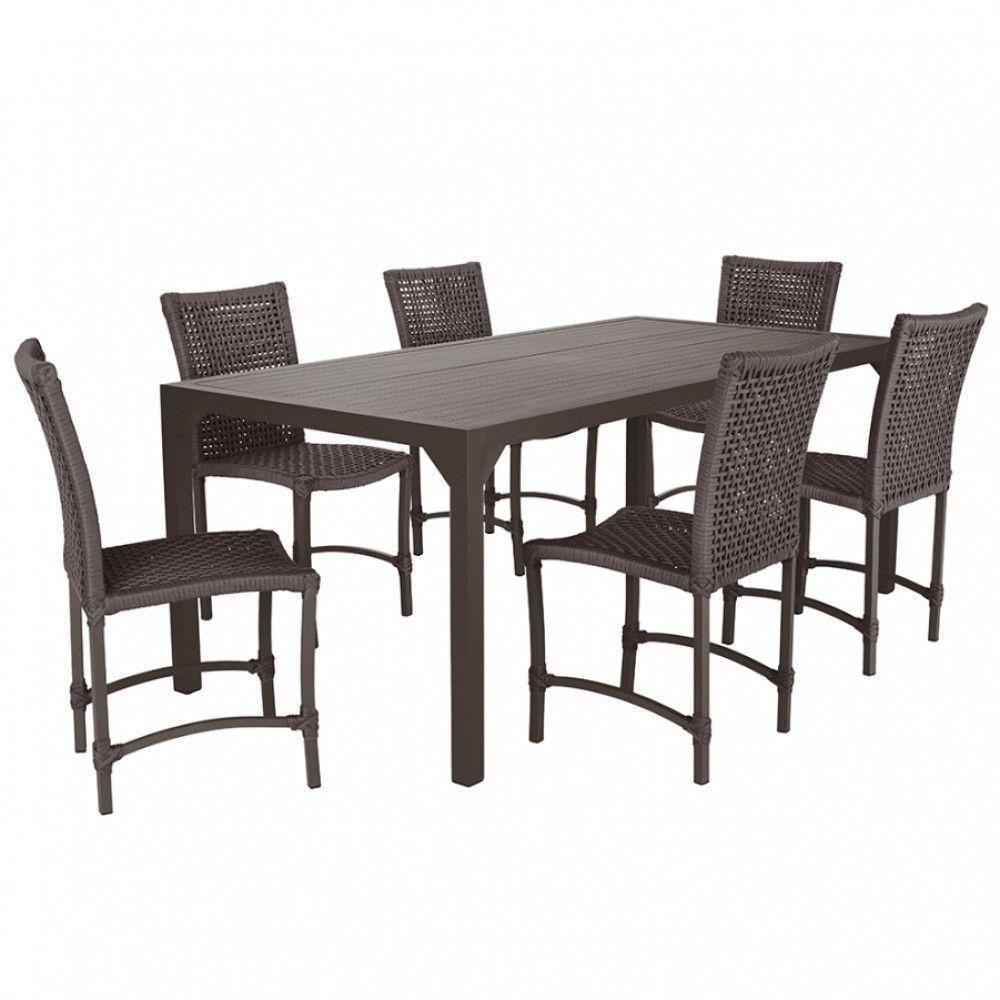 Jogo 6 Cadeiras Corda Náutica E Mesa Retangular Ripada 2,00m Marrom - 1