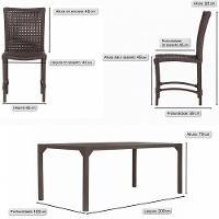 Jogo 6 Cadeiras Corda Náutica E Mesa Retangular Ripada 2,00m Marrom - 6