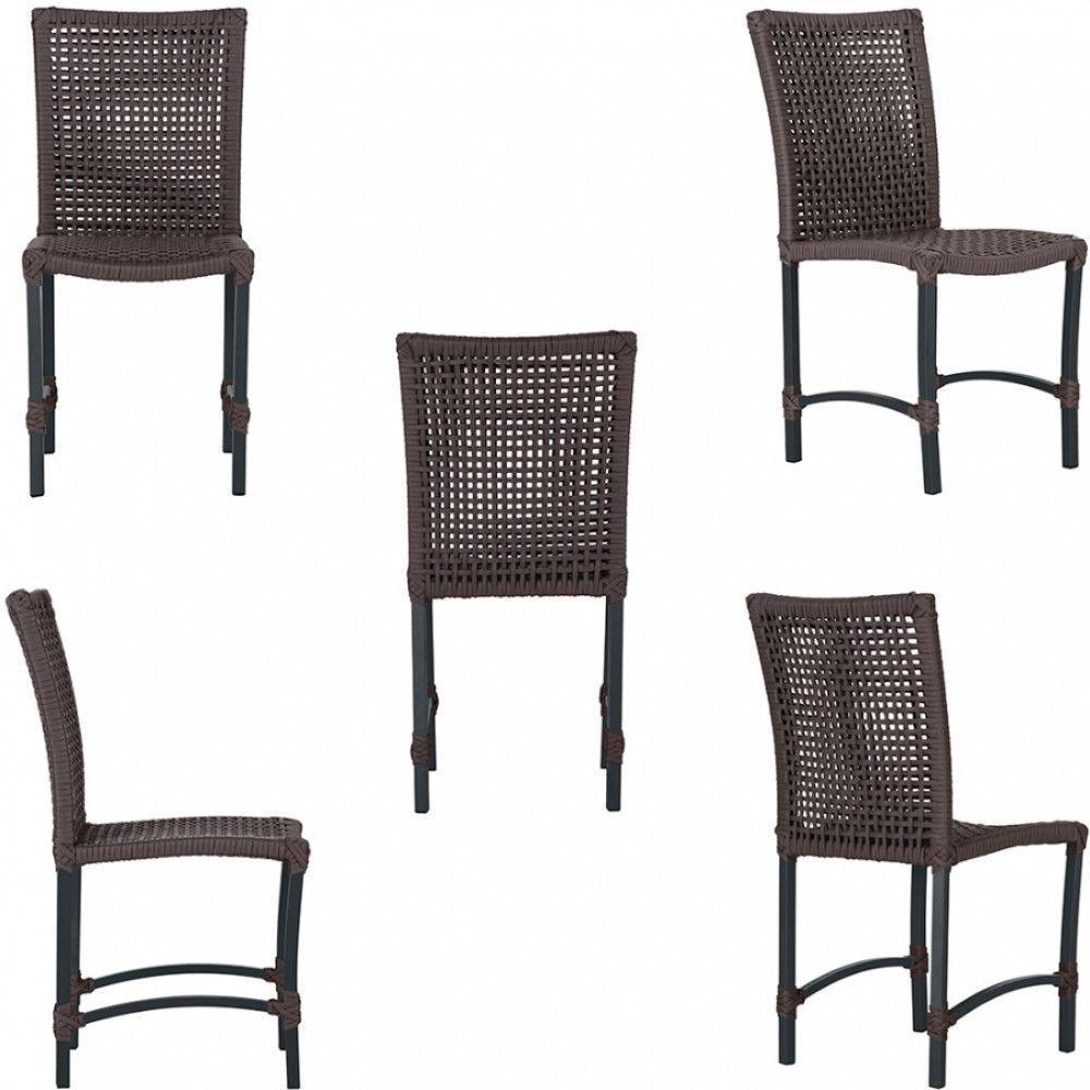 6 Cadeiras Corda Náutica E Mesa Tampo 2,00m Ripado Alumínio Marrom - 3