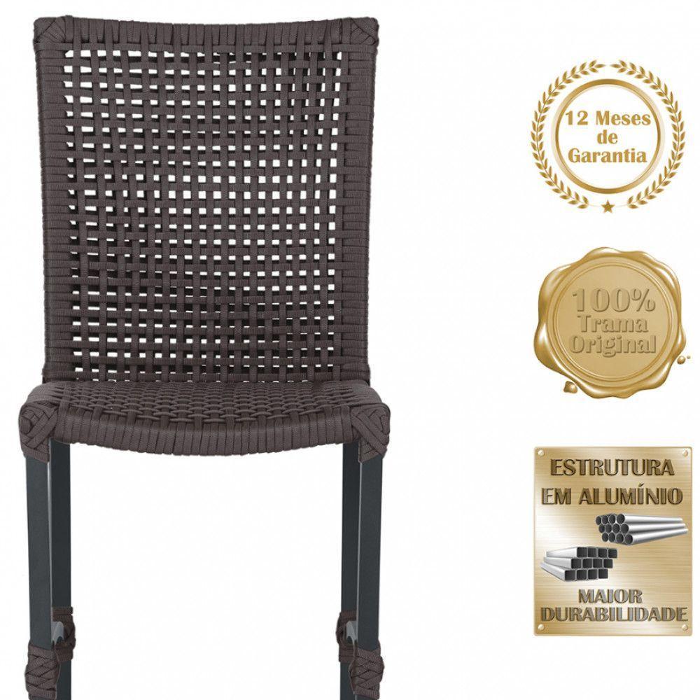 6 Cadeiras Corda Náutica E Mesa Tampo 2,00m Ripado Alumínio Marrom - 5