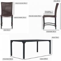 6 Cadeiras Corda Náutica E Mesa Tampo 2,00m Ripado Alumínio Marrom - 6