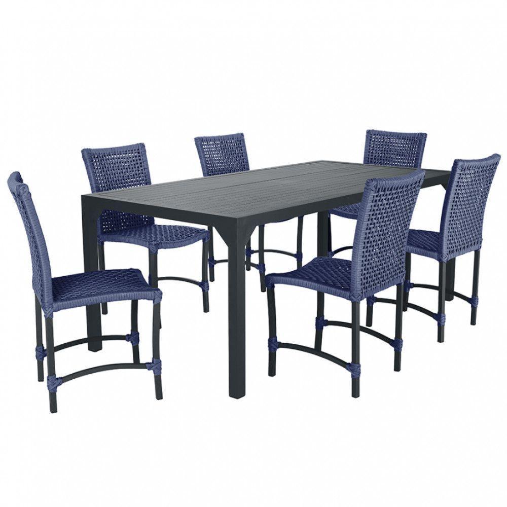 6 Cadeiras Corda Náutica E Mesa Tampo 2,00m Ripado Alumínio Azul - 1