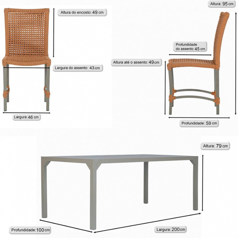 6 Cadeiras Corda Náutica E Mesa Tampo 2,00m Ripado Alumínio Terra Cota - 6