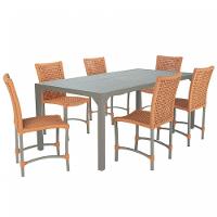 6 Cadeiras Corda Náutica E Mesa Tampo 2,00m Ripado Alumínio Terra Cota - 1