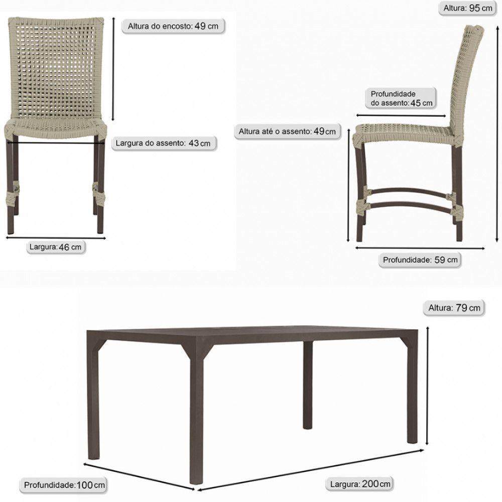 Jogo 6 Cadeiras Corda Náutica E Mesa Retangular Ripada 2,00m Rami - 6