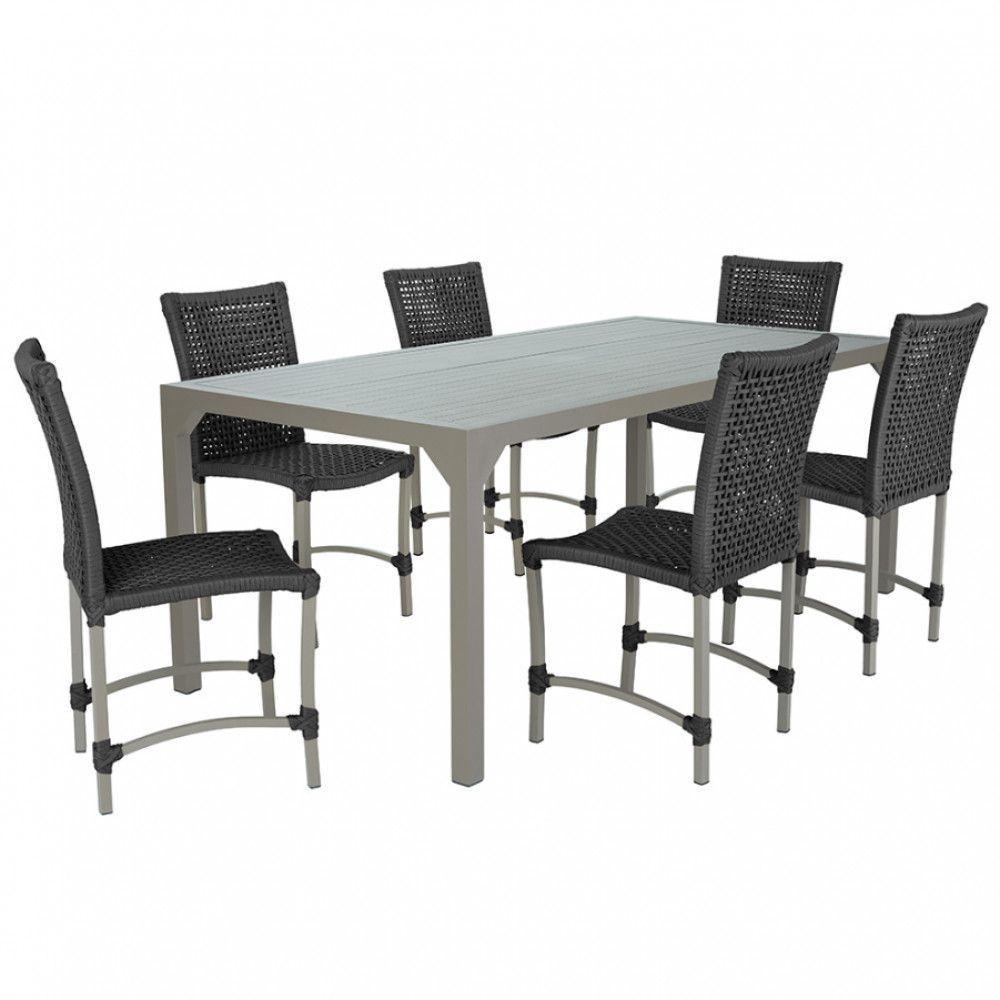 6 Cadeiras Corda Náutica E Mesa Tampo 2,00m Ripado Alumínio Preto - 1