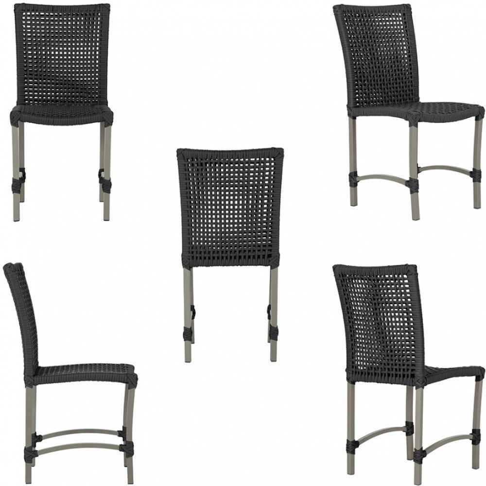 6 Cadeiras Corda Náutica E Mesa Tampo 2,00m Ripado Alumínio Preto - 3