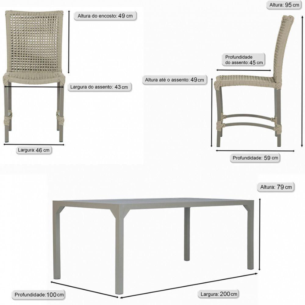 8 Cadeiras Corda E Mesa Tampo Retangular Alumínio Cozinha Rami - 6