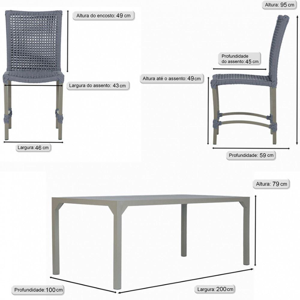8 Cadeiras Corda E Mesa Tampo Retangular Alumínio Cozinha Prata - 6