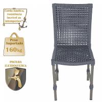 8 Cadeiras Corda E Mesa Tampo Retangular Alumínio Cozinha Prata